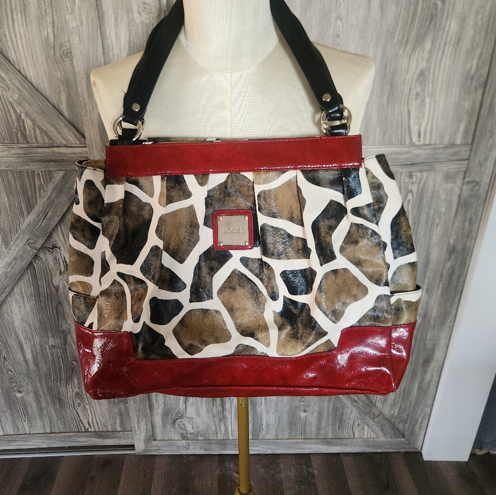 Large Miche Textured Giraffe Print Purse Tote Shoulder Bag